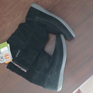 CROCS Black Suede Boots with Colorful Trim